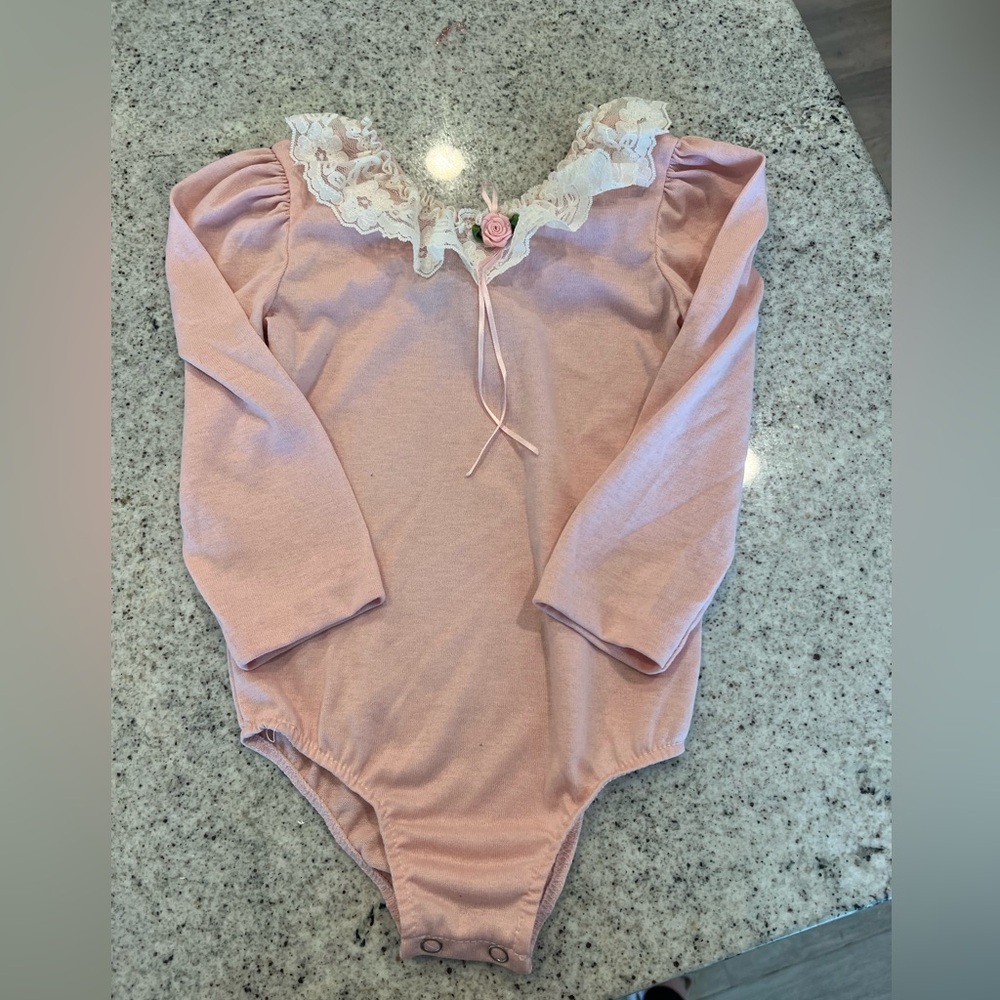 Vintage Y2K leotard pink dance toddler girl lace Brooke Lindsay